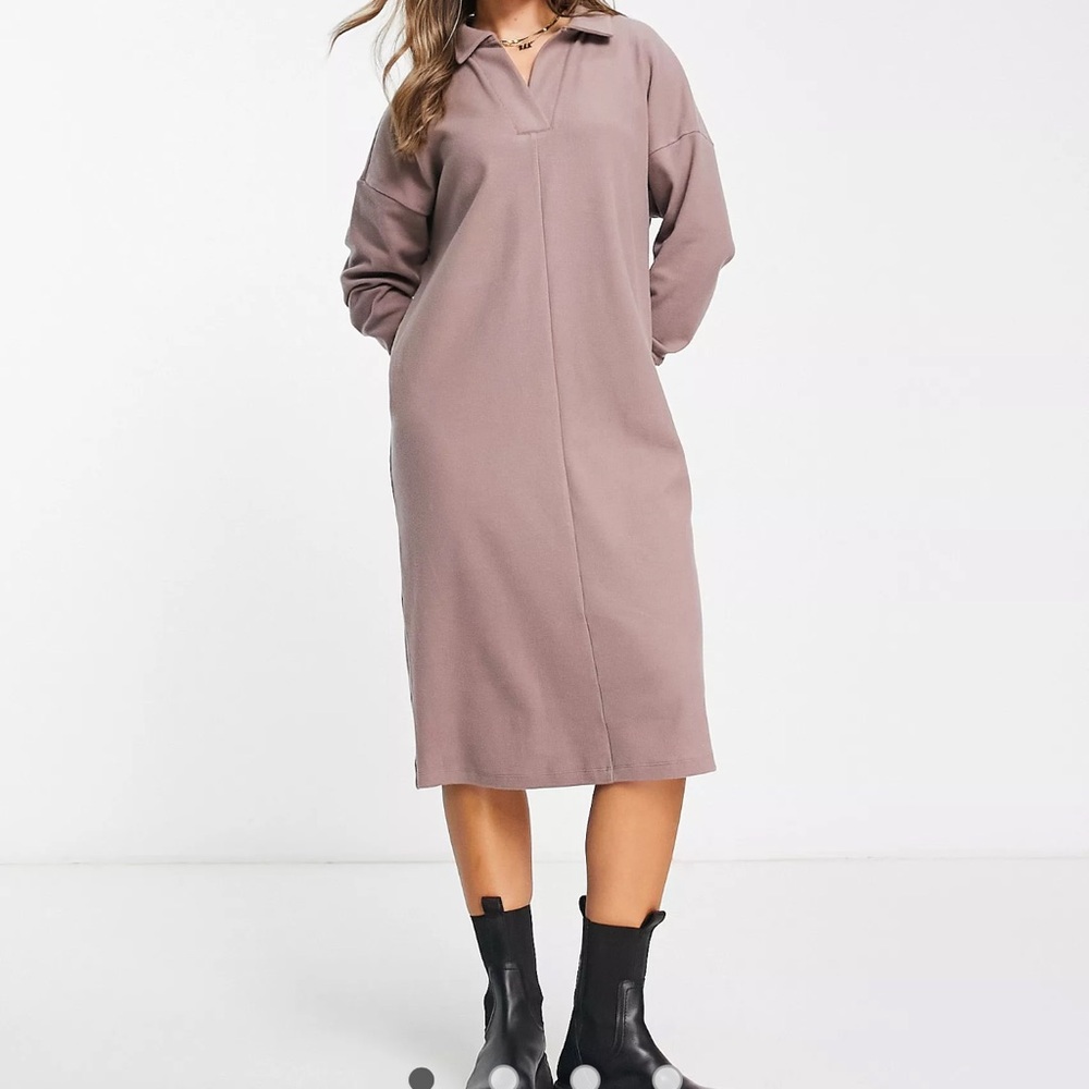 Asos, Mauve Sweatshirt Polo midi dress, size 6